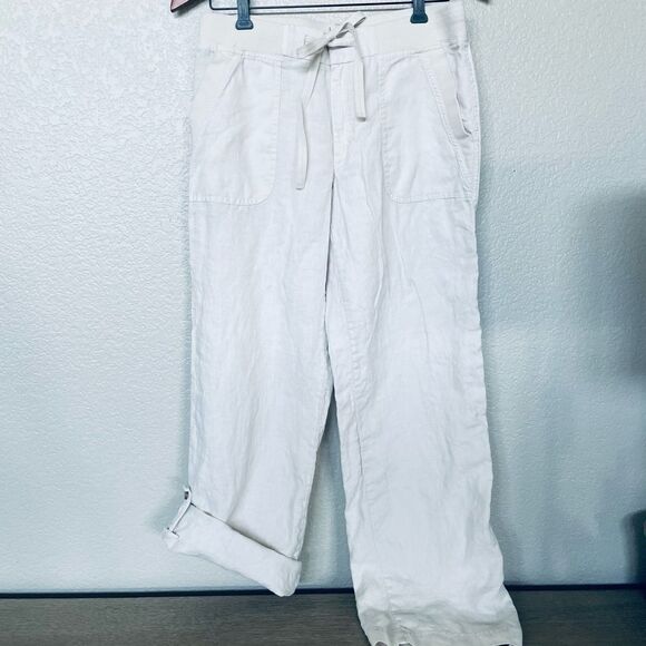 Ann Taylor LOFT Linen Cream Beige Lounge Trouser Pants 6 - Picture 2 of 7